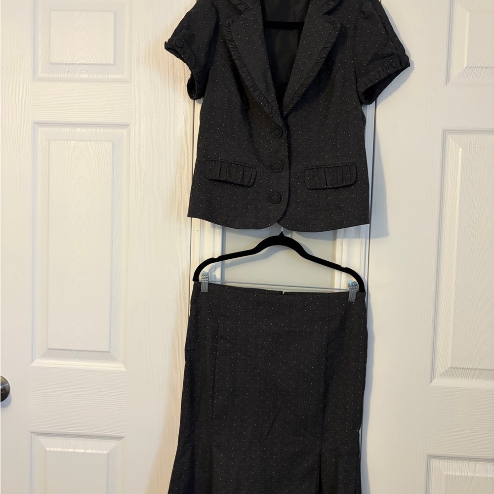 Ricki's Charcoal Short-Sleeve Blazer & Skirt Set with Subtle Dot Detail Size 8